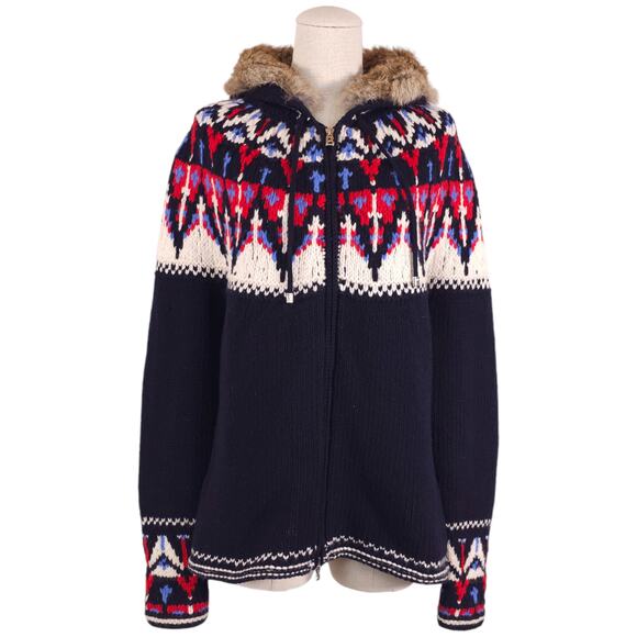 Bogner Wool and Cashmere Blend Full Zip Nordic Hoodie Rabbit Trim Medium/Large - Picture 1 of 10